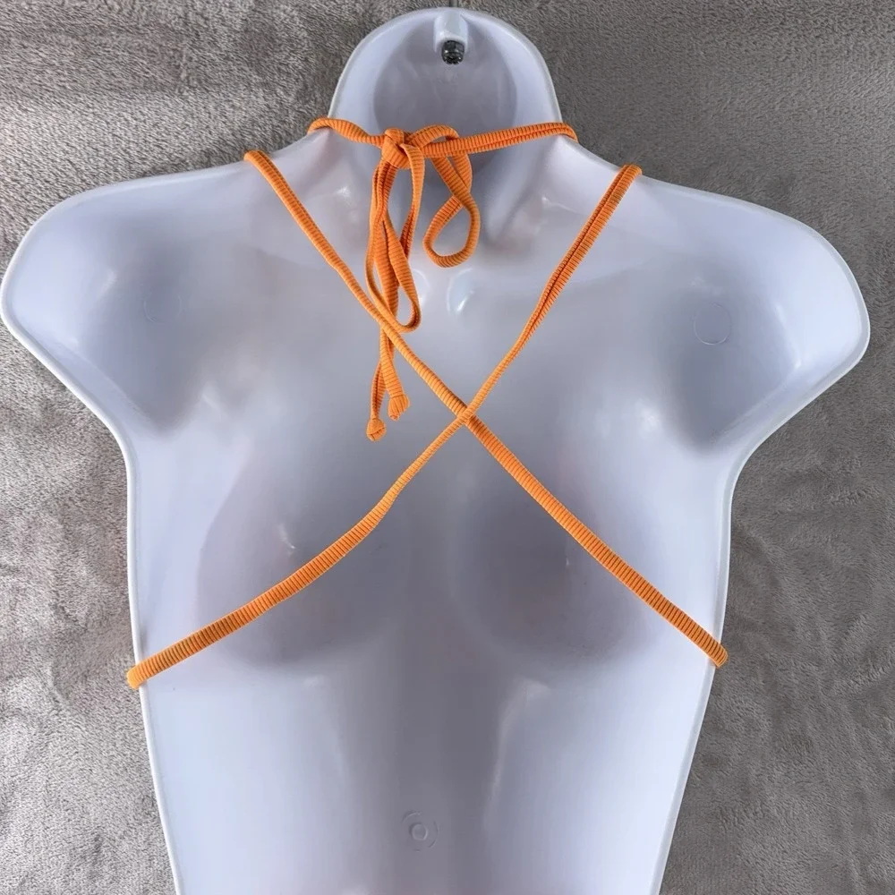 Lovers + Friends Bikini Top Womens Size‎ Medium Orange Ribbed Ring Halter - Picture 2 of 5